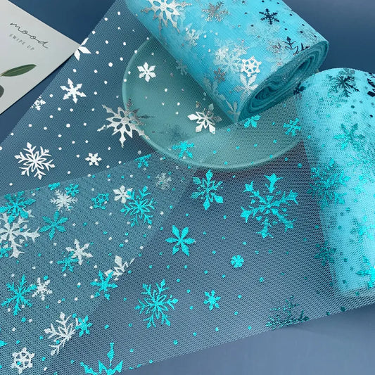 Snowflake Tulle Fabric Glitter Ribbon Organza Mesh Belt - 5 Yards