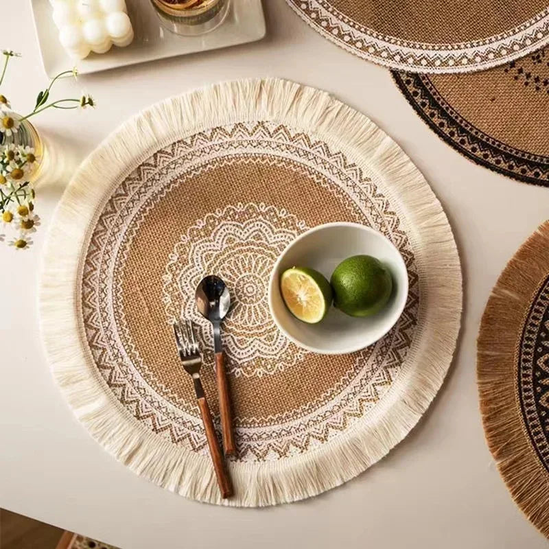 Woven Jute Fringe printed TableMats