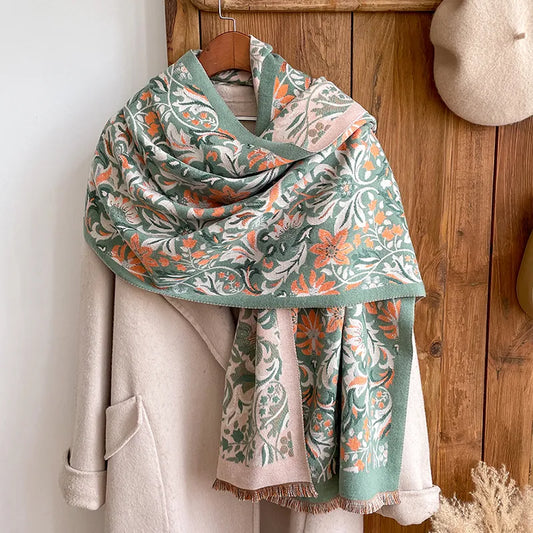 Luxury winter women's scarf with double-sided design, imitation cashmere warm scarf shawl