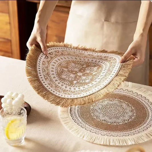 Woven Jute Fringe printed TableMats