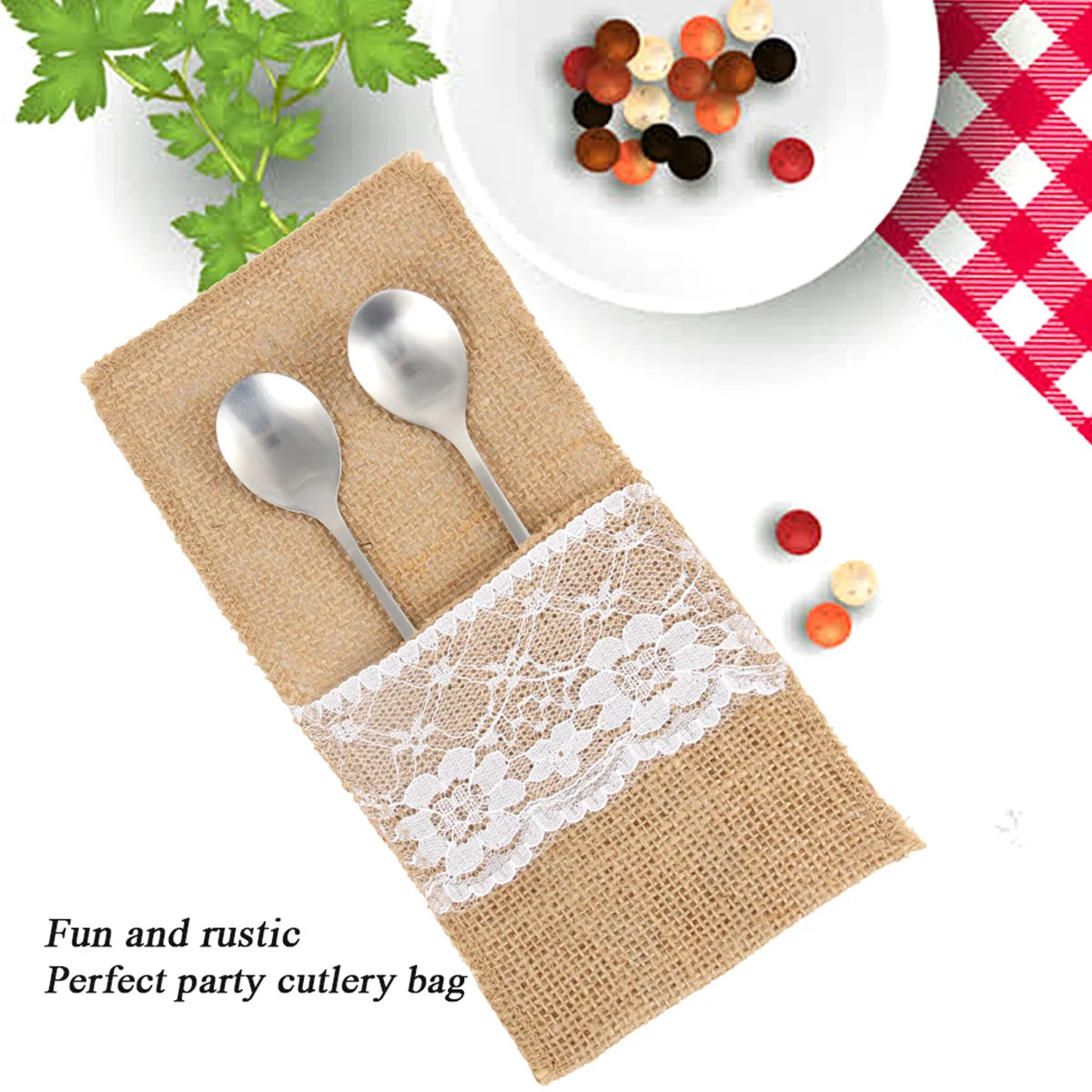 Burlap Lace Cutlery Pouch - 50 Pcs Tableware